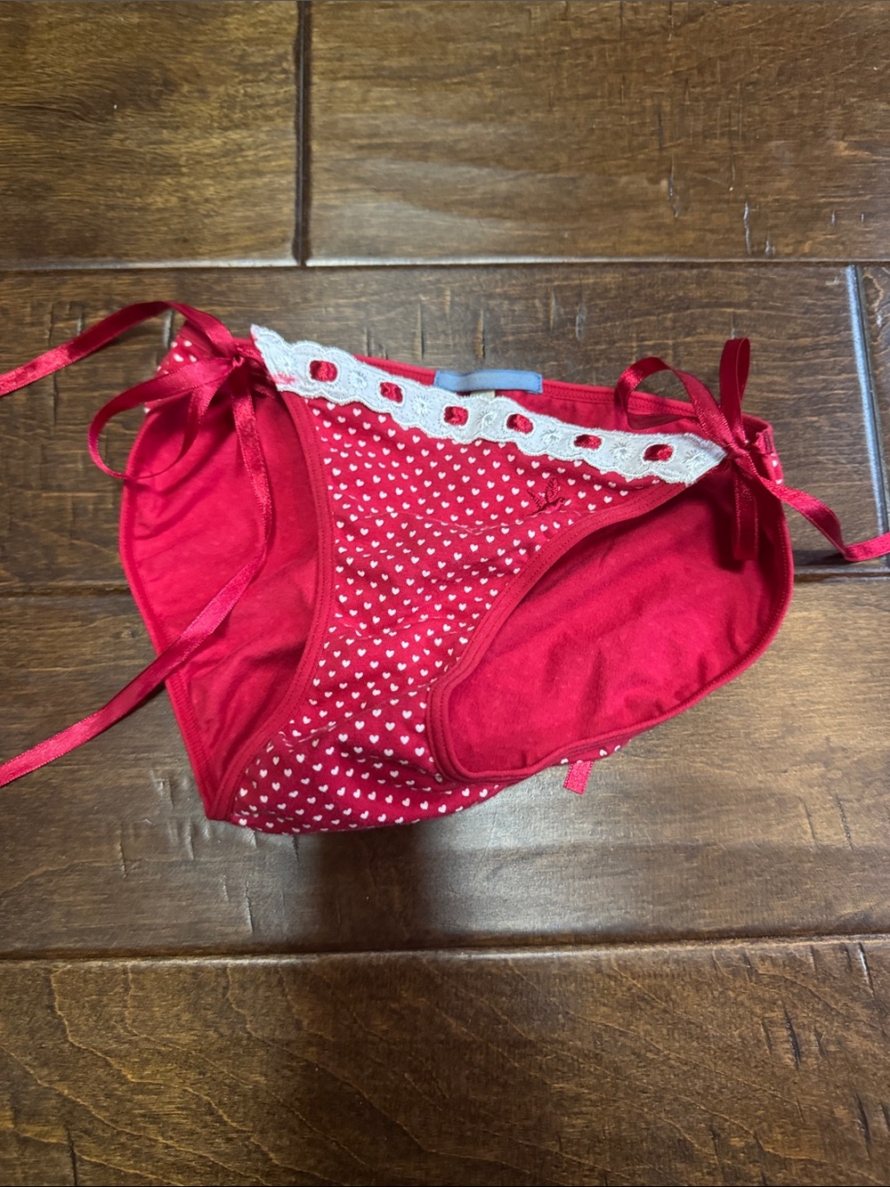 aerie Red Bikini undies with White Eyelet Trim